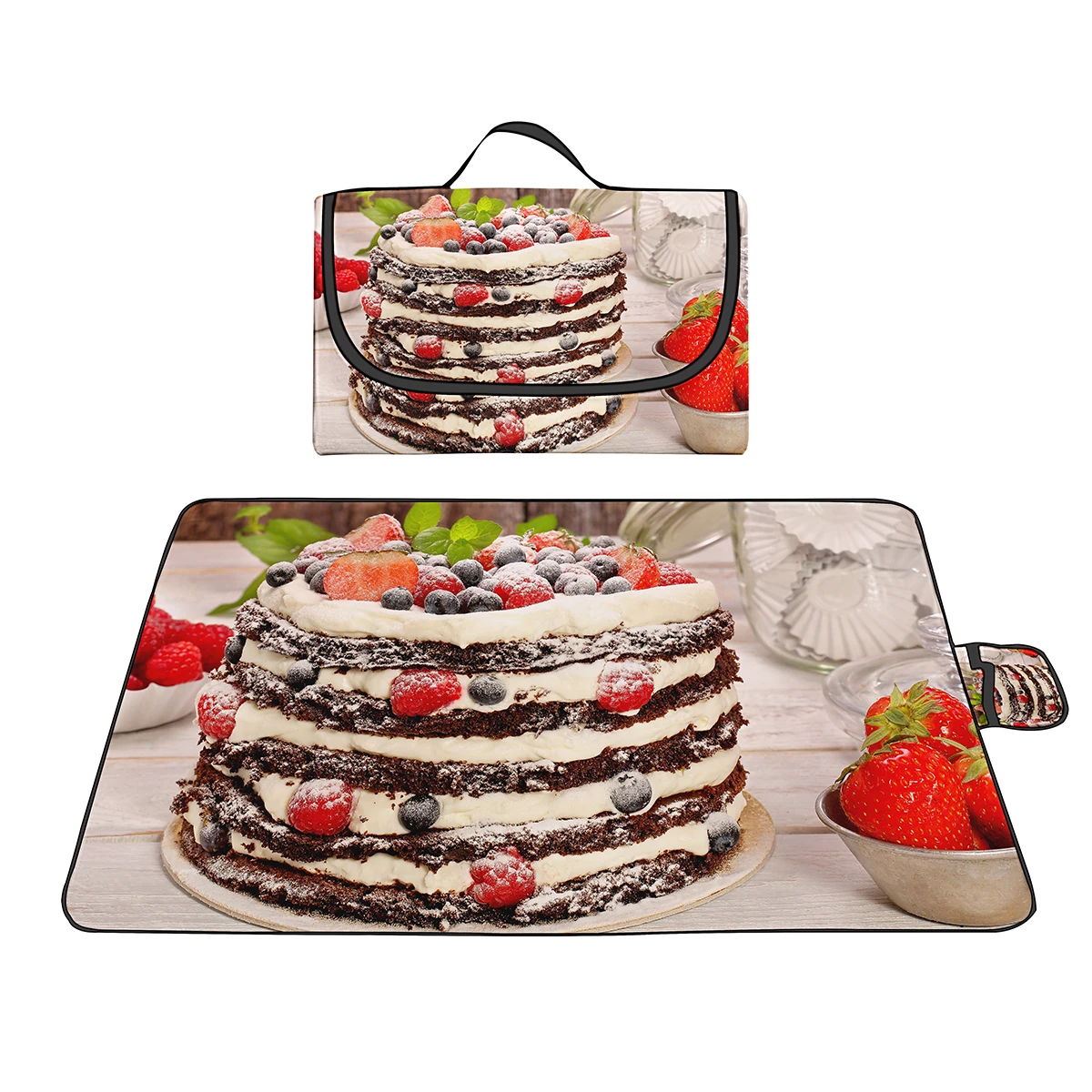 

Waterproof Sandproof Picnic Mat Delicious Cake Foldable Portable Beach Blanket Oxford Lightweight Mat For Travelling Hiking Lawn