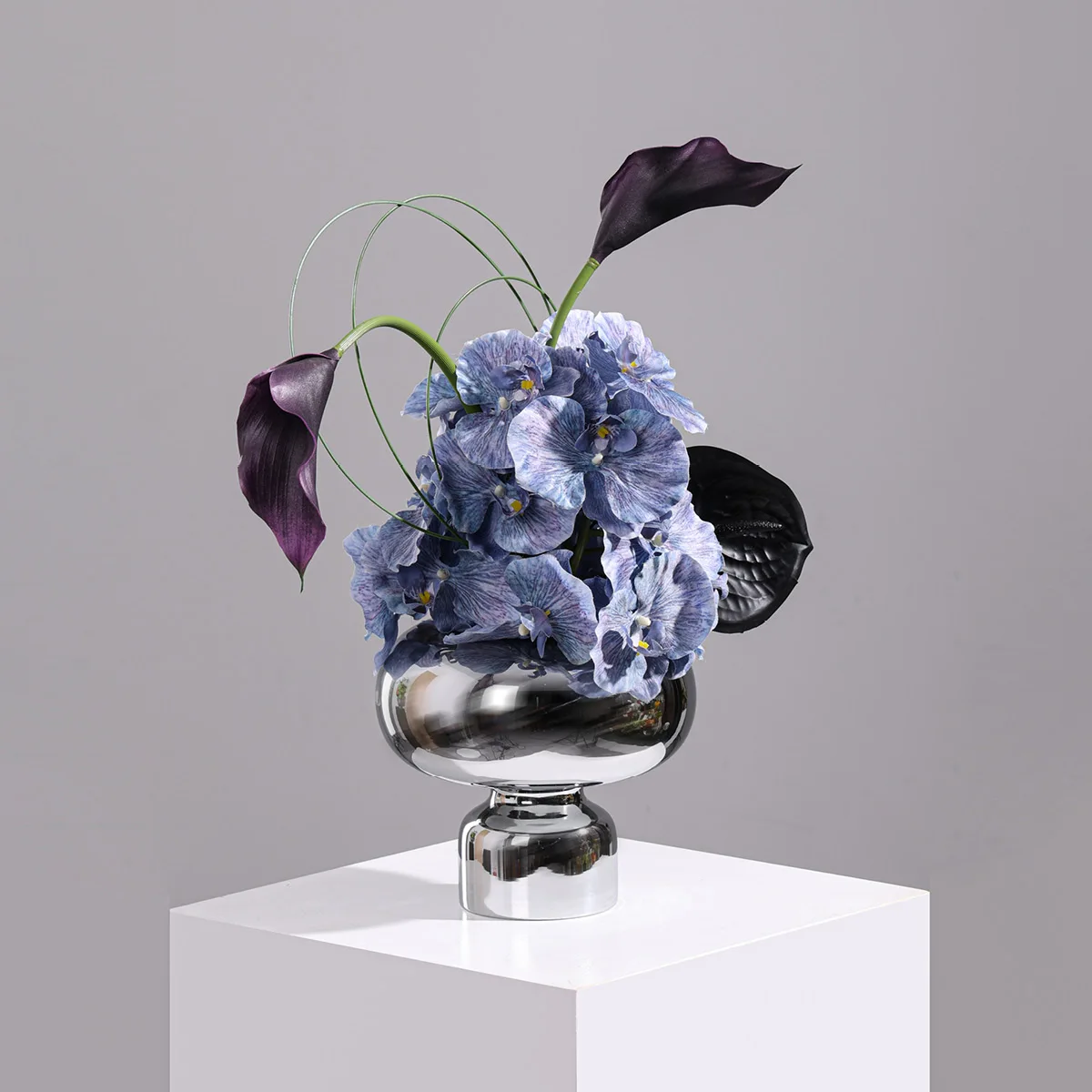 Vase en verre de fleur de simulation bleu Art Déco moderne