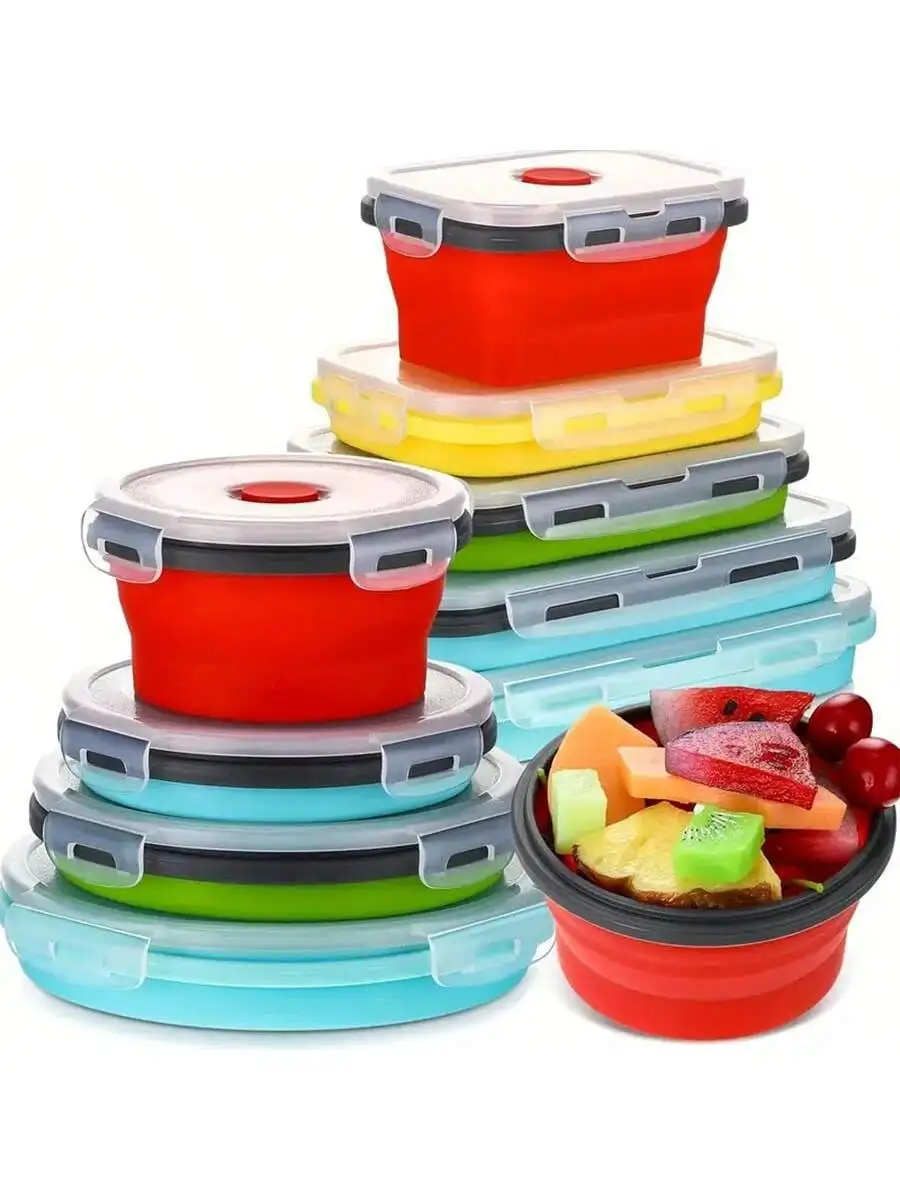 1 Set Of Silicone Lunch Box, 4 Pack, Round & Square Shape, European  Certified , Healthy Silicone  That Has Passed 200°C High-T