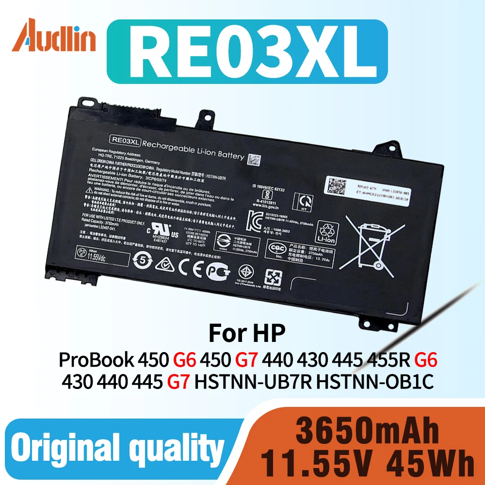Batería de repuesto para portátil RE03XL L32656-005 FOR HP ProBook 450 G6 450 G7 440 430 445 455R G6 430 440 445 G7 Series HSTNN-UB7R HSTNN-OB1C HSTNN-OB1C L32407-2C1