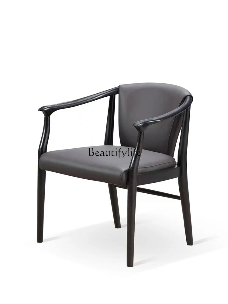 

Italian Minimalist Leather High-Grade Simple Soft Bag Backrest Chair Nordic Solid Wood Dining Chair