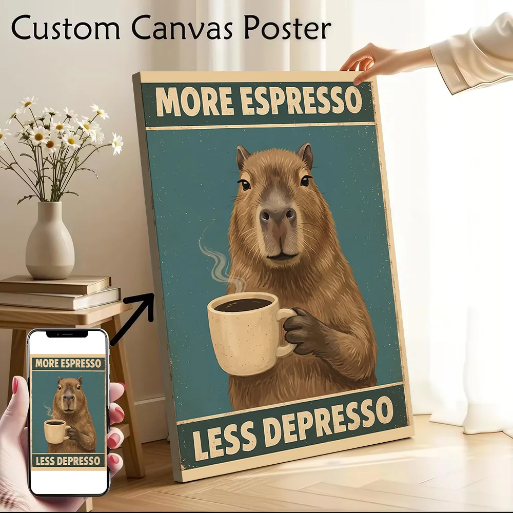 Capybara With More Espresso Less Depresso Printed Canvas Poster Personalized High Quality Wall Art Paintings for Decor Room Home