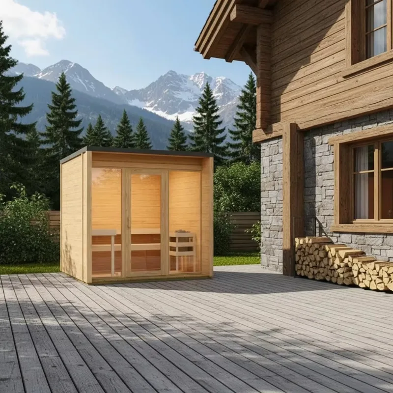 Freestanding Square Outdoor Sauna Reinforced Frame Suitable For Hotel Resort Commercial Projects