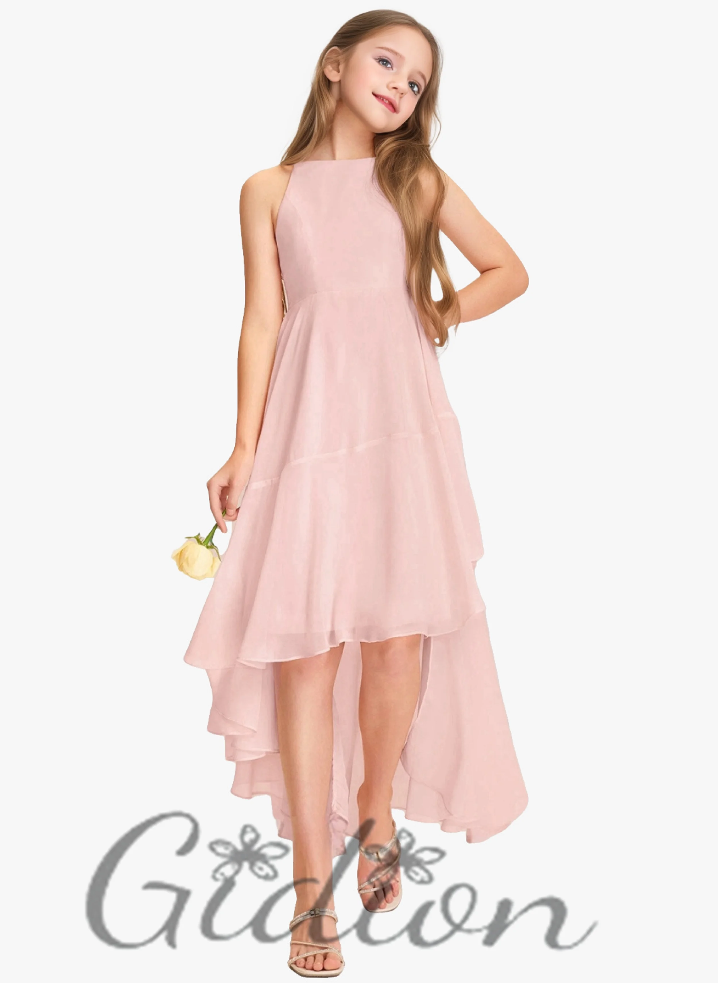 High-Low Asymmetrical Chiffon For Girl Evening Party Wedding Prom First Communions Pageant Celebration Junior Bridesmaid Dress