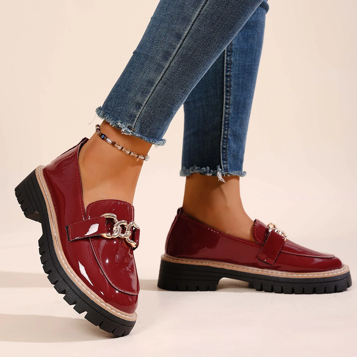 Multicolor Metal Buckle Loafers Autumn New Round Toe Deep Mouth Spliced Soft Sole Low Top Single