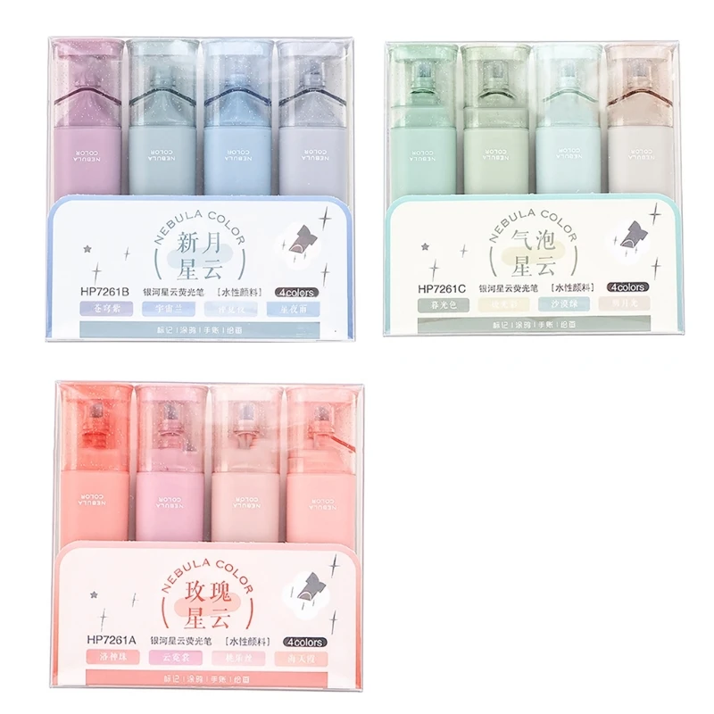 4pcs Glitter Highlighters مع طرف مائل للومادات المكتبية المدرسية الجافة السريعة #1