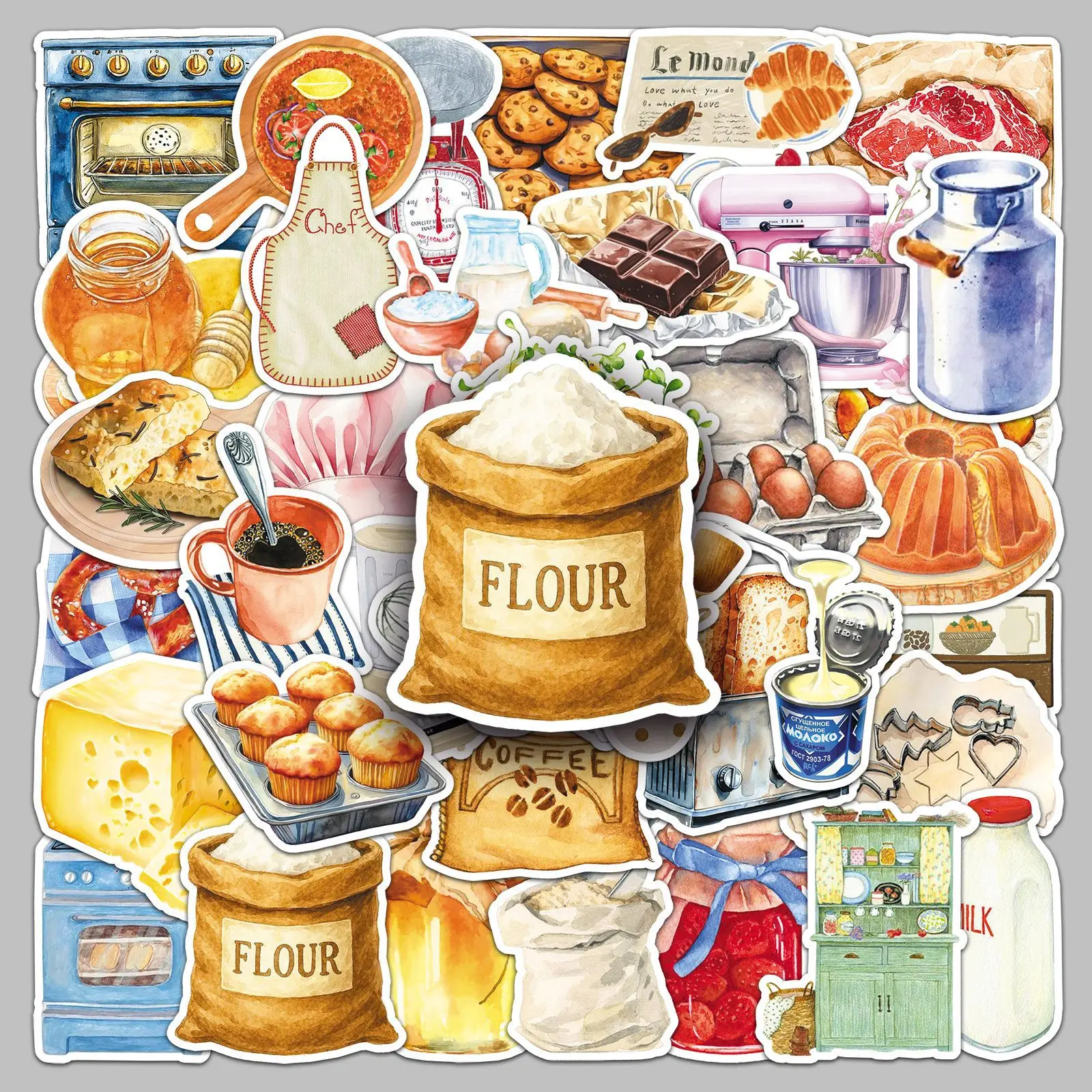 50 pezzi di cottura, guarigione, rinfresco, adesivi per cartoni animati, decorazione, valigia, scrapbooking, telefono, laptop, cancelleria, giocattolo regalo