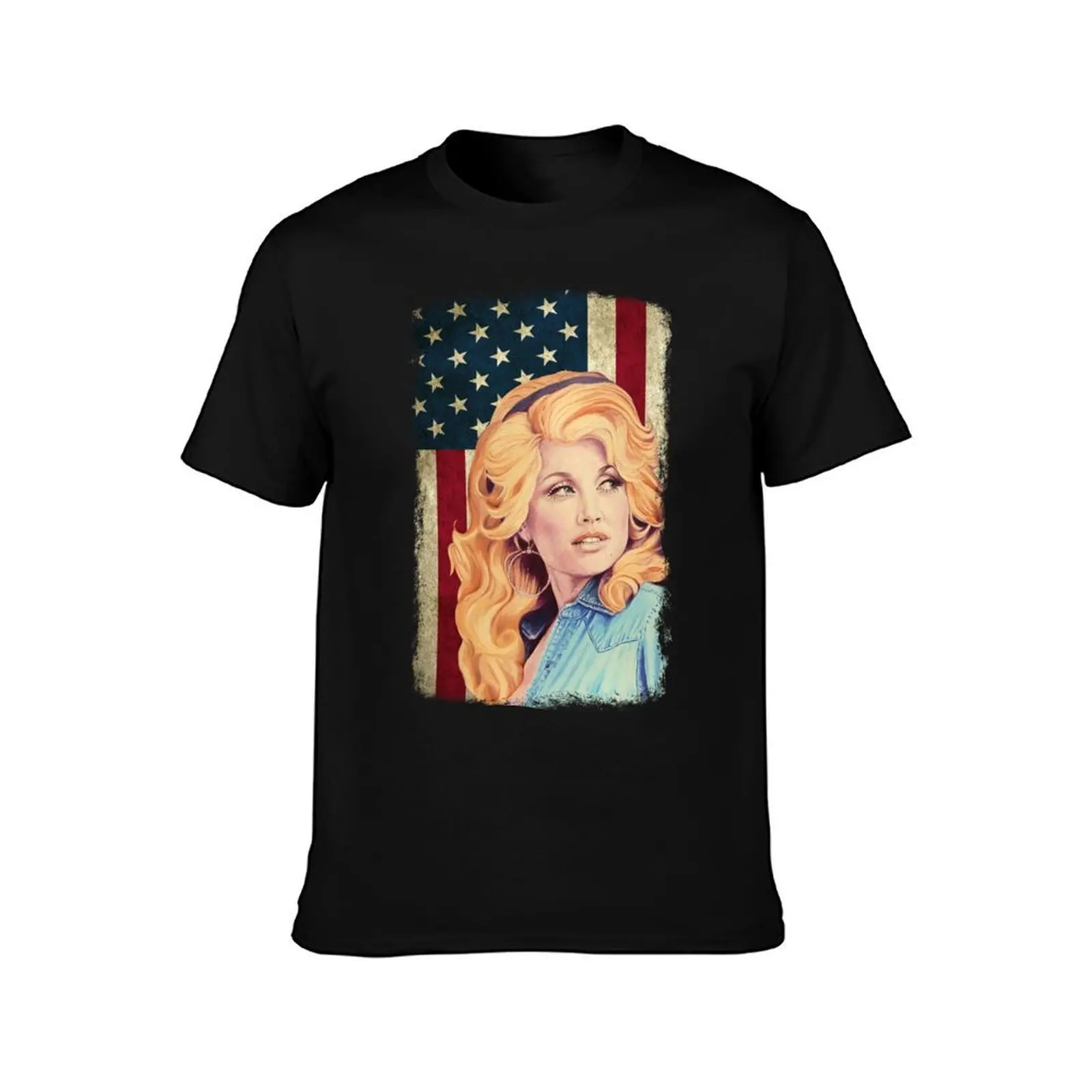 Vintage American Flag Dolly Parton T-Shirt, Summer Casual Cotton Tee, Oversized Streetwear Tops, Vintage Graphic Print