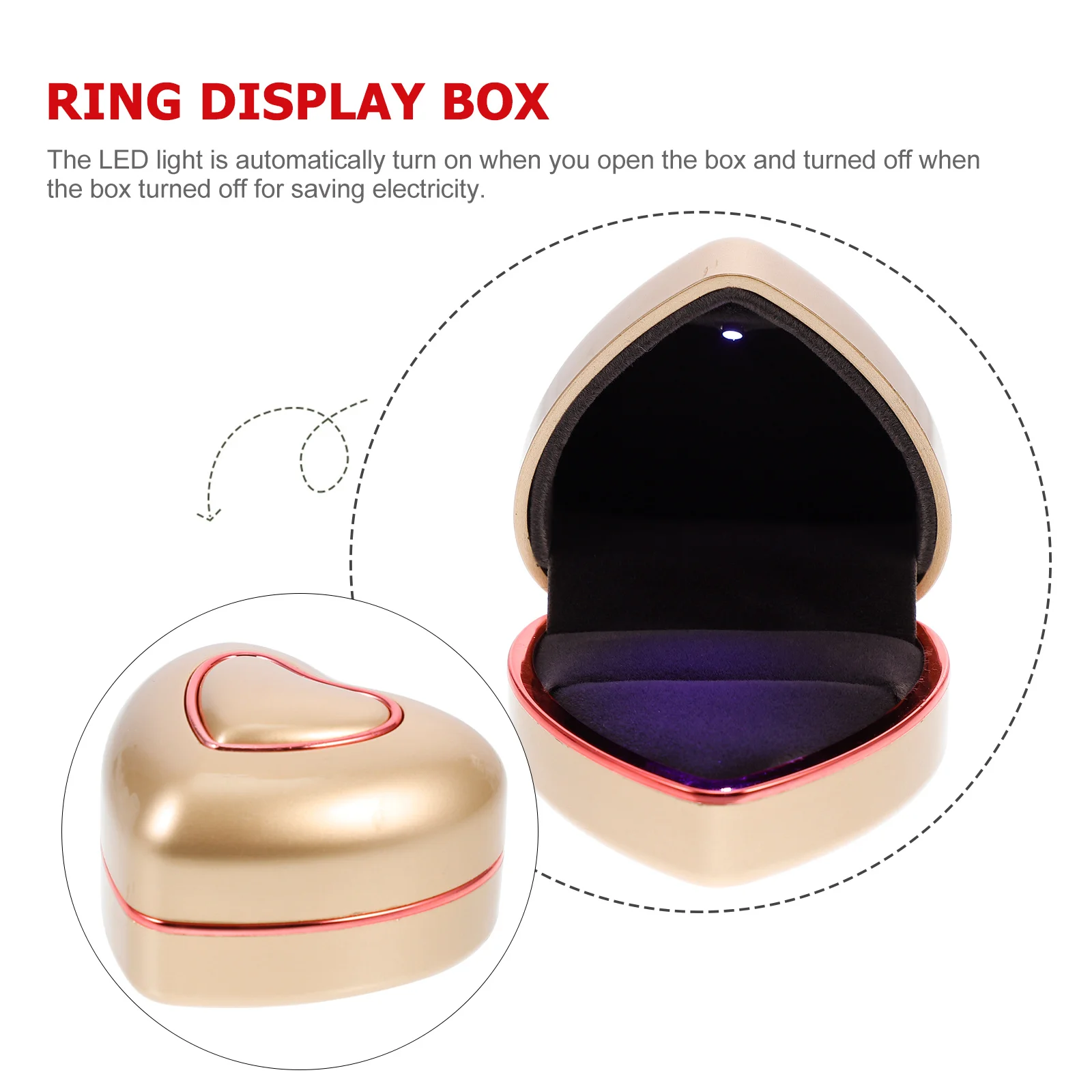 

Heart Shaped Ring Box Jewelry with LED Light Holder Boxes Heart-shaped Display Plastic