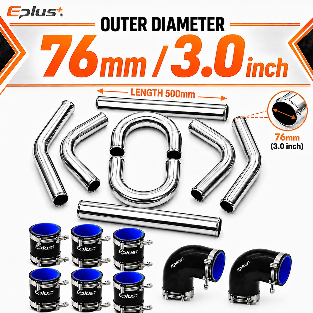 Universal Car Turbo Charge Cooling System 600x300x76mm Turbo Intercooler Kit Interface 3 inch Aluminum Piping Silicone Hose