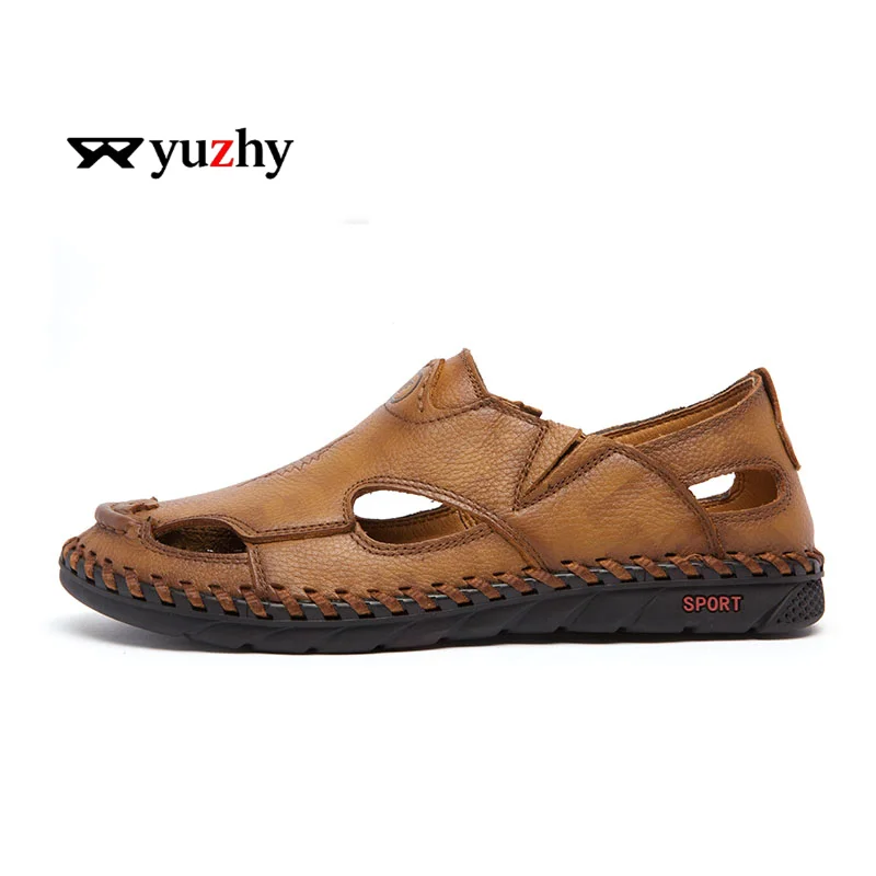 

Summer Men Sandals Genuine Leather Mens Casual Shoes Outdoor Men Leather Sandals for Men Beach Shoes Roman mens Shoes