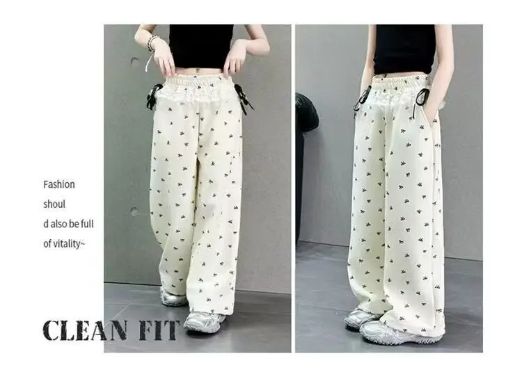 UNITIM Frühlingshosen mit Schleife für Mädchen, bedruckte Wide-Leg-Hosen für Teenager-Mädchen, lockere Kinderhosen, Freizeithosen für Kinder, 5–14 Jahre – Detail 11