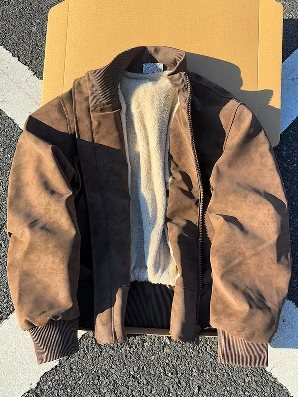 

Мужская утепленная куртка из искусственной кожи с отделкой из овечьего меха, хлопковая, зимняя, теплая, повседневная, молодежная, модная верхняя одежда