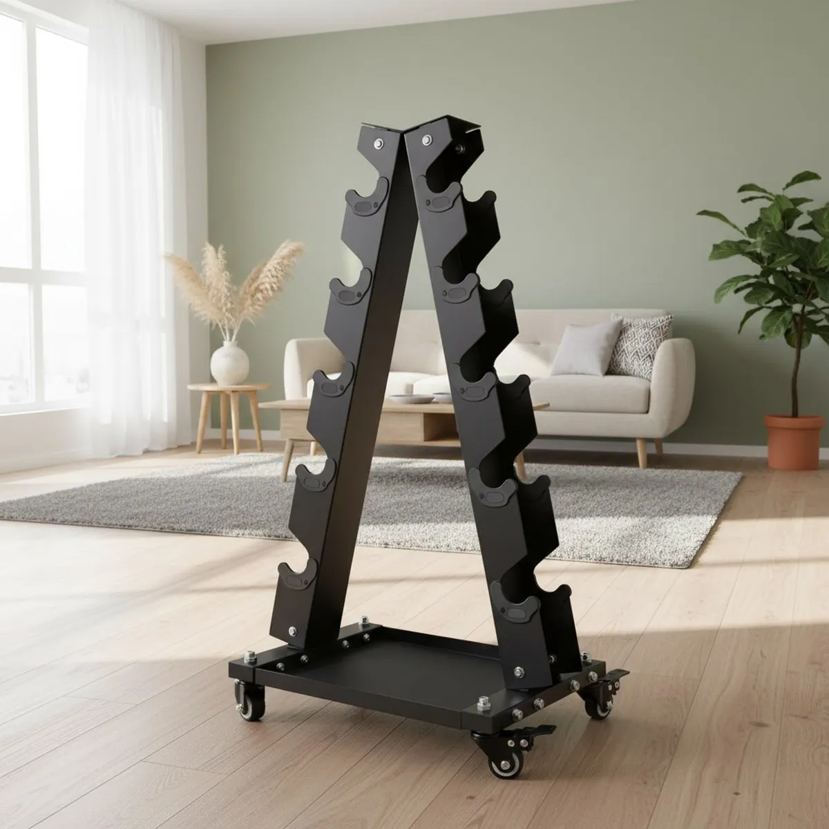 5 Tier Steel Dumbbell Rack Portable Home Gym Weight Storage Organizer with Wheels