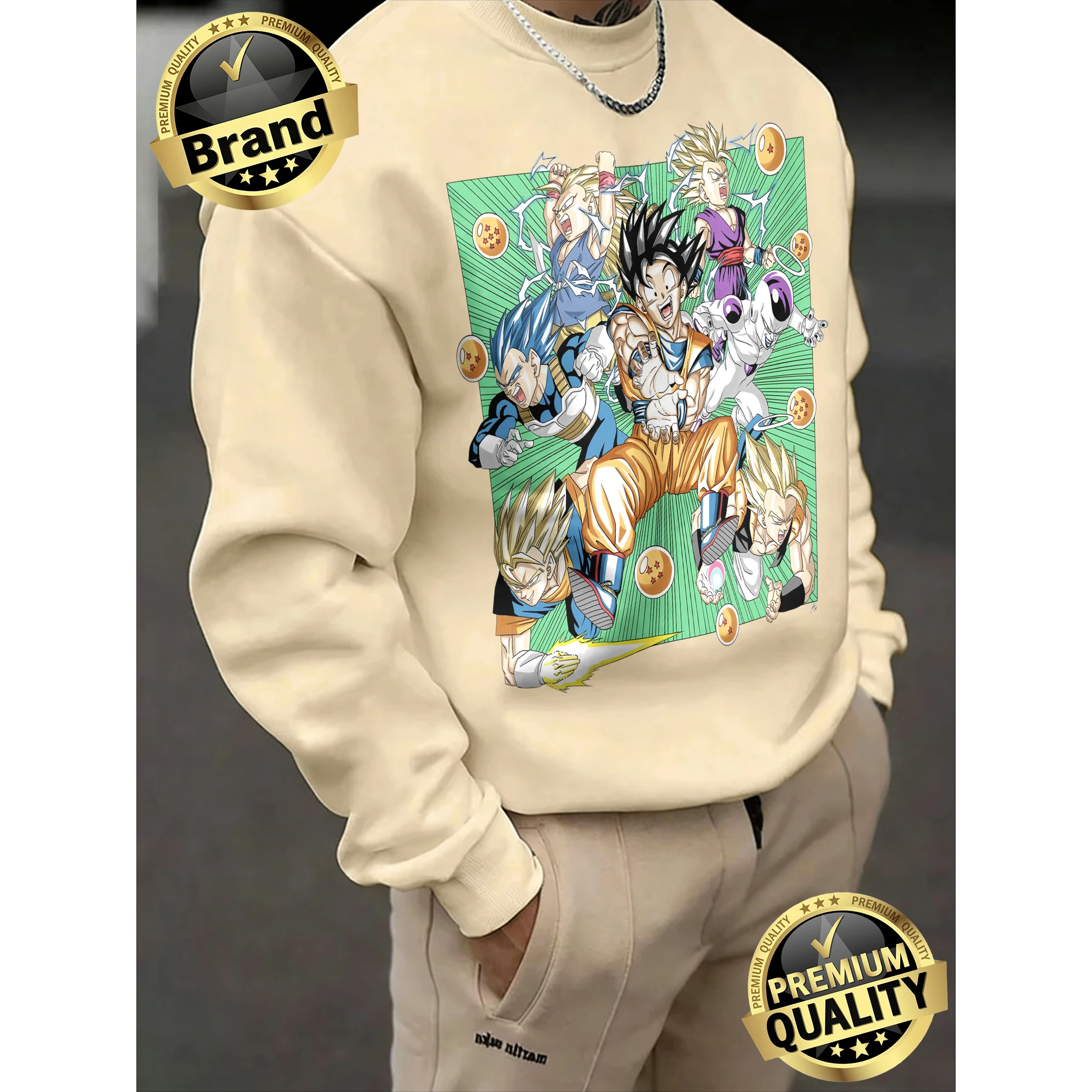 2026 Spring Autumn Retro Dragon Ball Sweatshirt, 100% Cotton Crewneck, All-Star Print, Oversized Daily Sports Top for Guys Loose