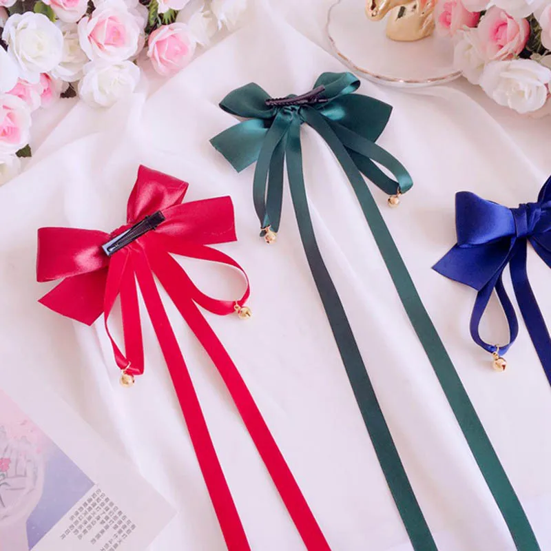 Lolita Long Ribbon Hair Accessories, Arco e Bell Hairpin, Doce e Adorável, cocar, Cosplay, Anime