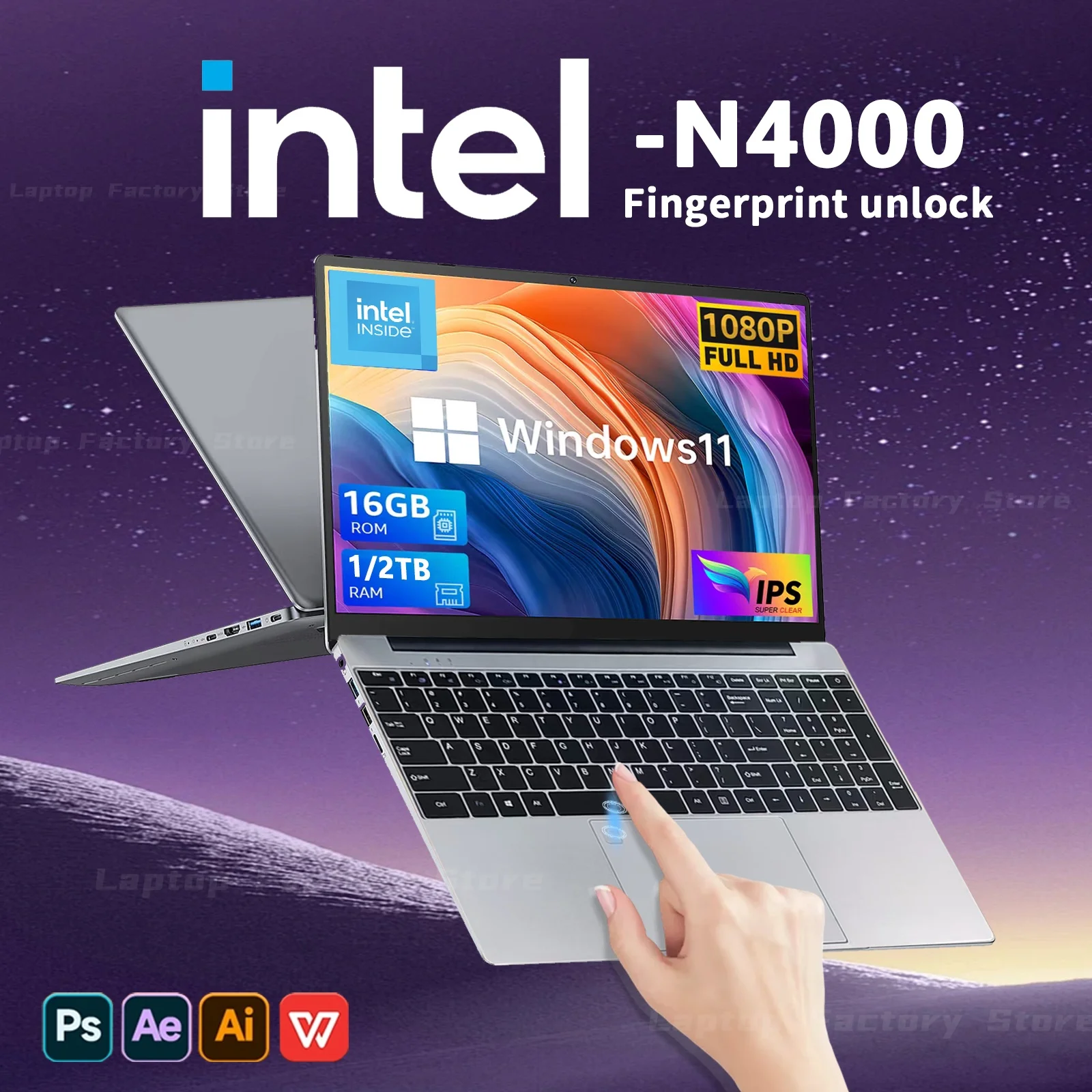 

Ноутбук Intel N4000 Gamer 15,6 дюйма, ультратонкий ноутбук Intel Celeron, 16 ГБ ОЗУ, 1 ТБ, 2 ТБ SSD, офисный учебный компьютер, ПК с Windows 11 Pro