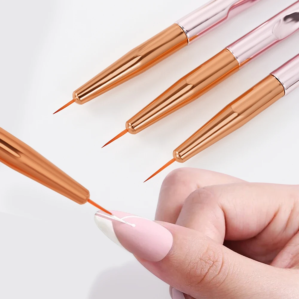 3PCS 11/7/9mm French Stripe Nail Art Liner Brush Set Professional Manicure Ultra-thin Line Drawing Pen 3D Details Liner Pen Tool