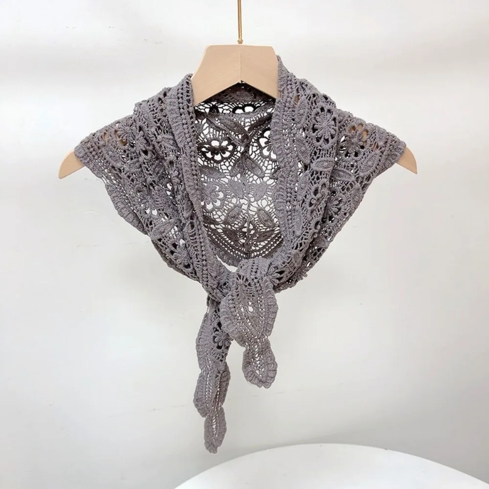 Elegant Fake Collar Knitted Triangle Scarf White Ethnic Style Crochet Flower Scarves Scarf Accessories Cape Fart Curtain Summer