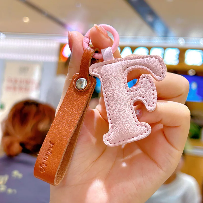 A to Z PU Leather Initial Letter Keychain For Women Fashion Cartoon Candy Color Bag Phone Pendant Car Key Chain Jewelry Gifts