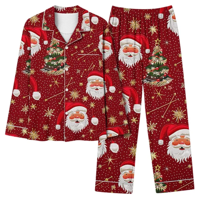 Ensemble de vêtements de nuit 2 pièces College sur le thème de Noël pour femmes, pantalon confortable, arbre de Noël, père Noël, maison, hiver