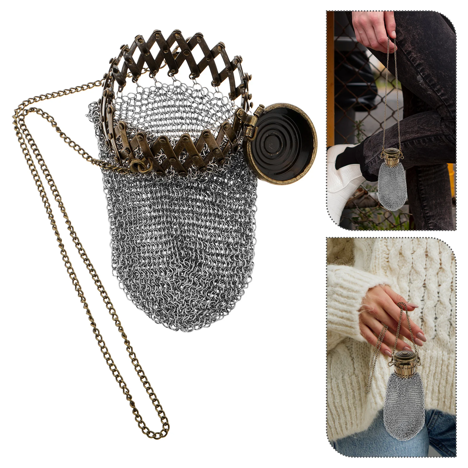 

Vintage Coin Purse Top Stainless Steel Mesh Change Holder For Collectors Compact Retro Wallet Portable Coin Bag