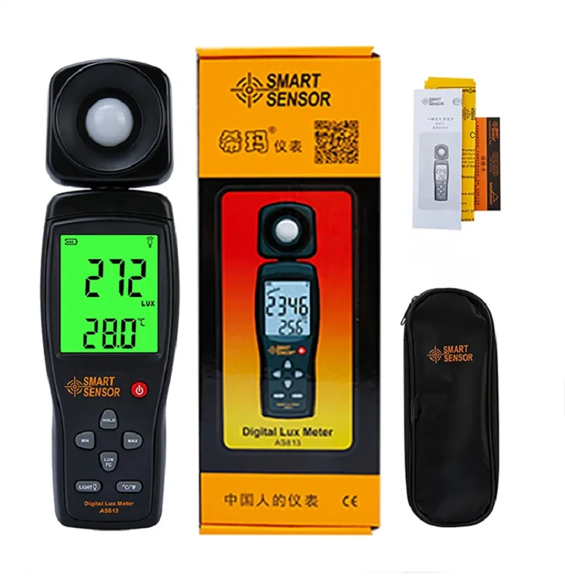 SMART SENSOR AS813 Digital Luxmeter Light Meter Lux/FC Meter Luminometer Photometer 100,000 Lux Spectrometer Spectrophotometer