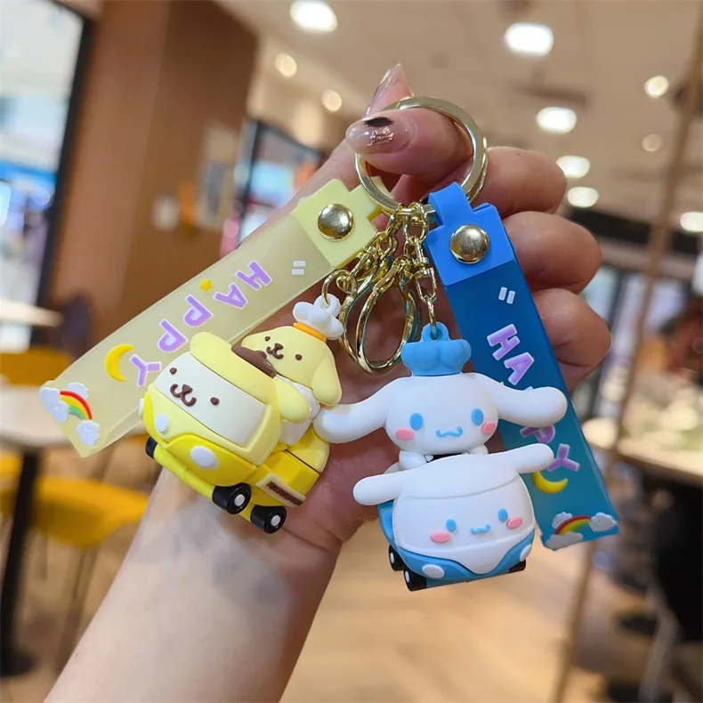 Kawaii Sanrio Hello Kitty Kuromi Keychain Keyring Cartoon Melody Cinnamoroll Model Bag Pendant Doll Keyholder Girl Small Gifts