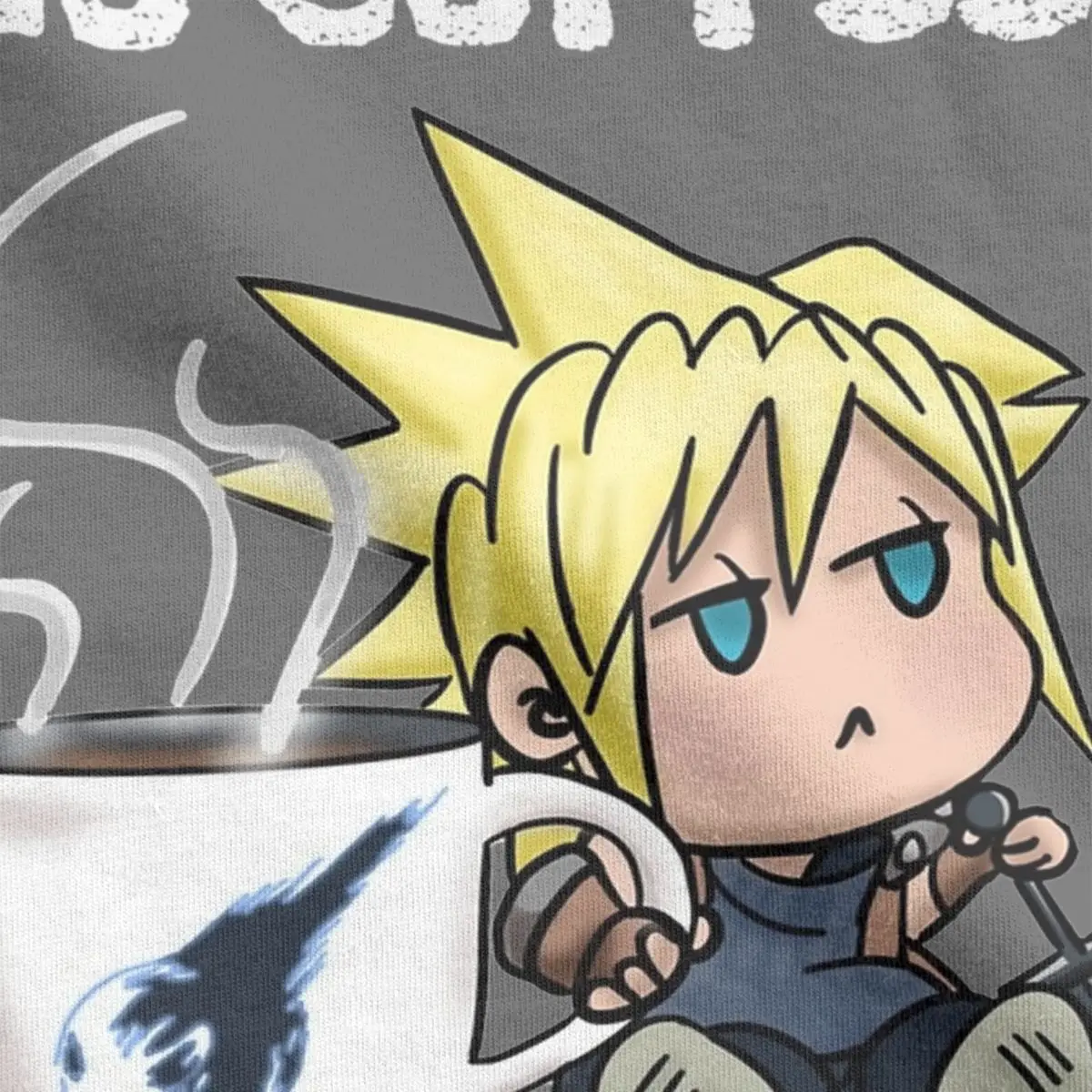 Awesome Chibi Cloud No Coffee No Workee Final Fantasy 7 T-Shirt Men Pure Cotton T Shirt Short Sleeve Tee Shirt New Clothing