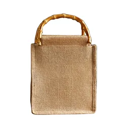 Borsa Tote letteraria retrò in cotone e lino 1pc borsa piccola in Rattan fatta a mano