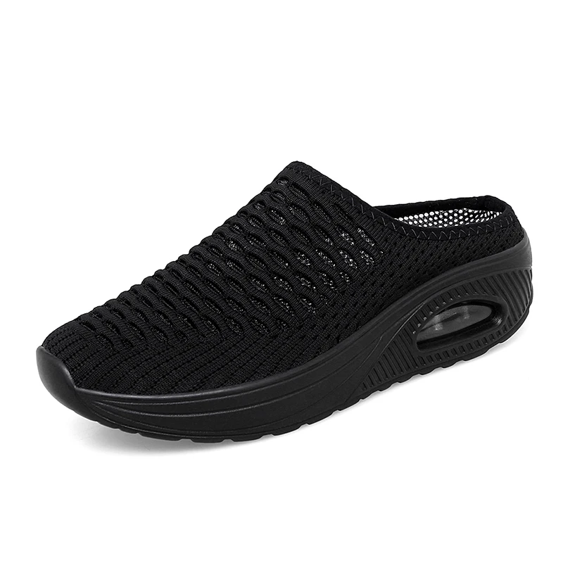 Summer Anti-Slip Flat Platform Casual Breathable Mesh Slip On Women Shoes Half Slippers Air Cushion Comfortable Flats Ladies