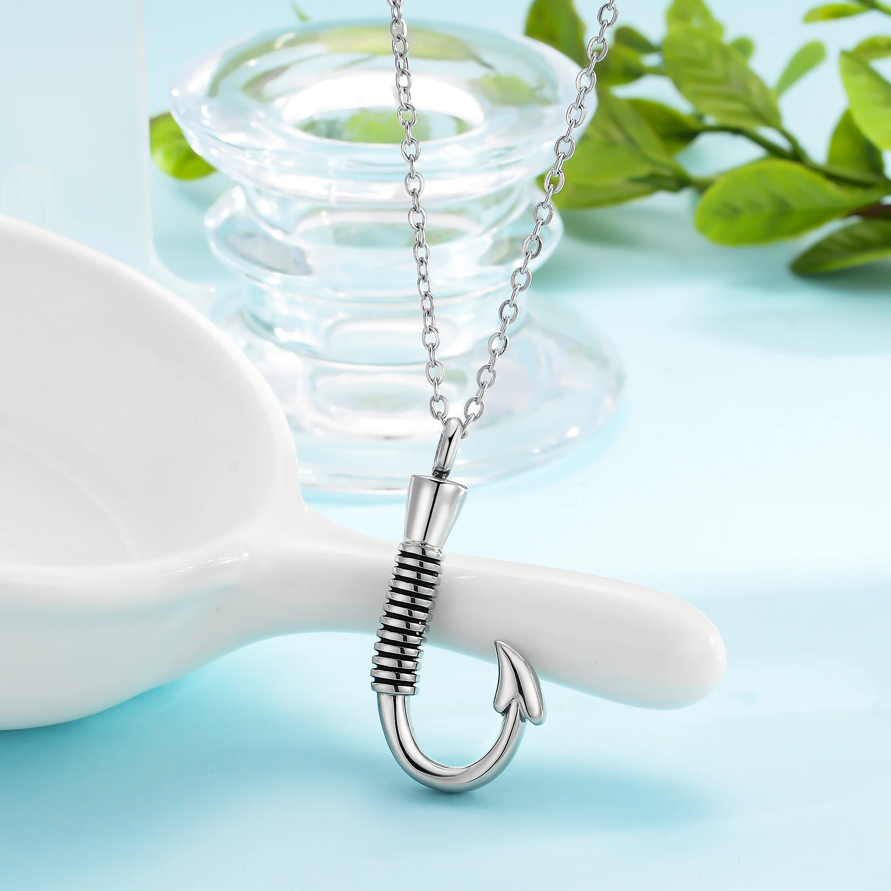 Edelstahl-Angelhaken-Urnenkette für Asche, Angelhaken-Urnen-Schmuck, Gedenk-Anhänger, Andenken für Männer – Detail 10