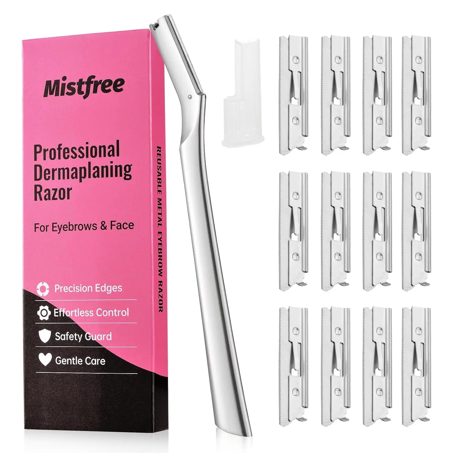 

Dermaplane Razor for Women Face with 12 Refill Blades, Reusable Metal Dermaplaning Tool for Exfoliation & Peach Fuzz Removal