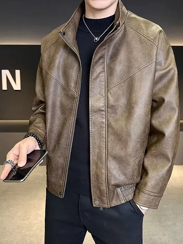 

TUCANO Мужская кожаная куртка с воротником-стойкой, повседневная одежда без талии для американского мотоцикла, осенняя модная городская молодежная верхняя одежда