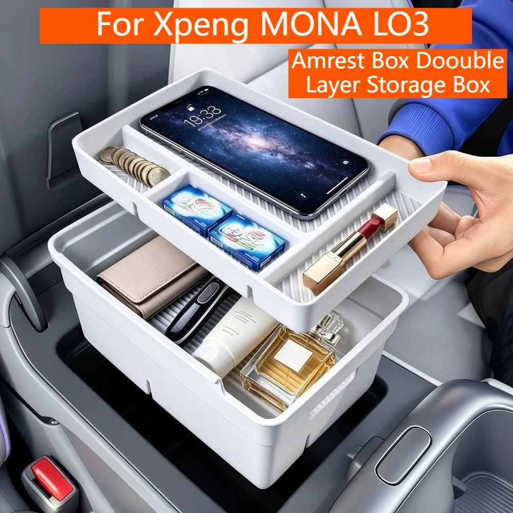 Für Xpeng MONA L03 Armlehnenbox Doppelschicht-Aufbewahrungsbox Mittelkonsolen-Organizer Innenraum-Modifikation