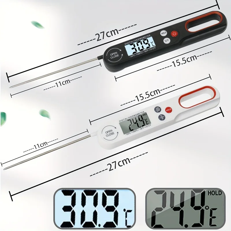 Digital Folding Food Thermometer with Backlit LCD, 304 Stainless Steel Probe, -58°F to 572°F (-50°C to 300°C), Auto Shut-Off