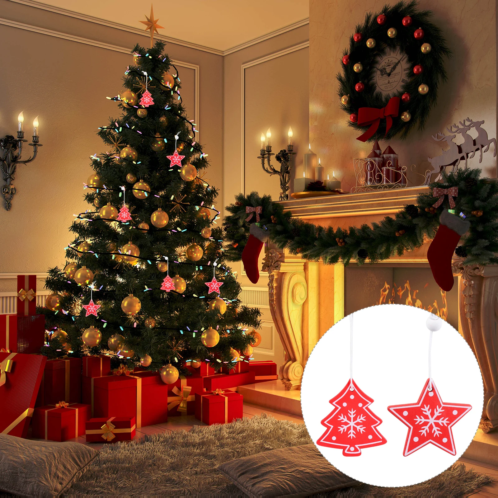 

12 Pcs Wooden Pendant Hanging Decor Xmas Adornment Artificial Christmas Tree Ornament