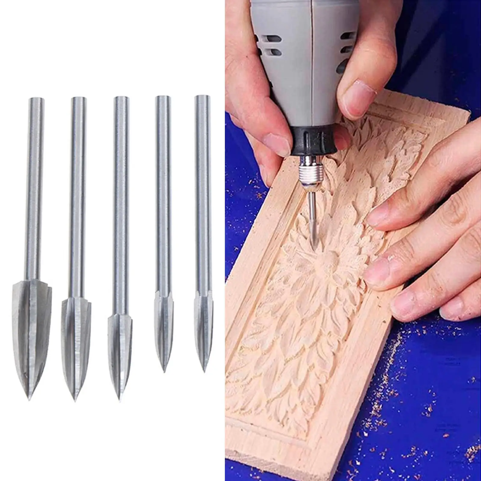 

5 Pieces Cut Carbide Rotary Burrs Wood Carving Engraving Drill Bit Milling Cutter Carving Tools for DIY Woodworking, Carving