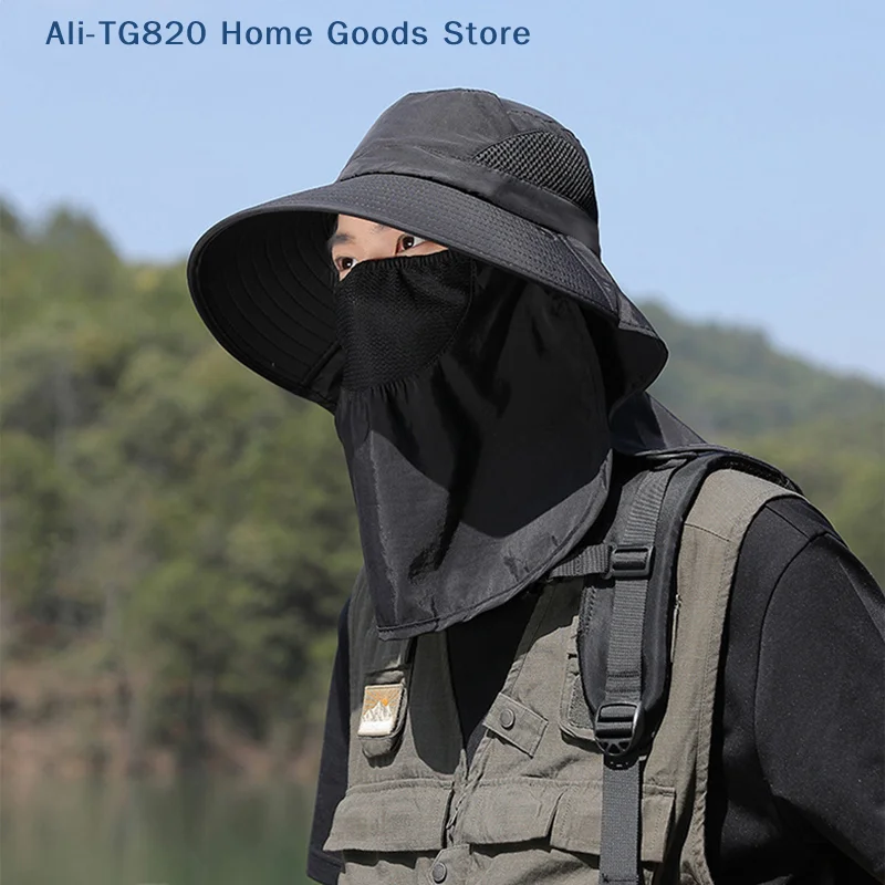 Sunshade Hat Big Eave Hat Mask Fishing Hat Outdoor Work Climbing Hiking Caps Sun Protection Detachable Sun Hat Sports Caps