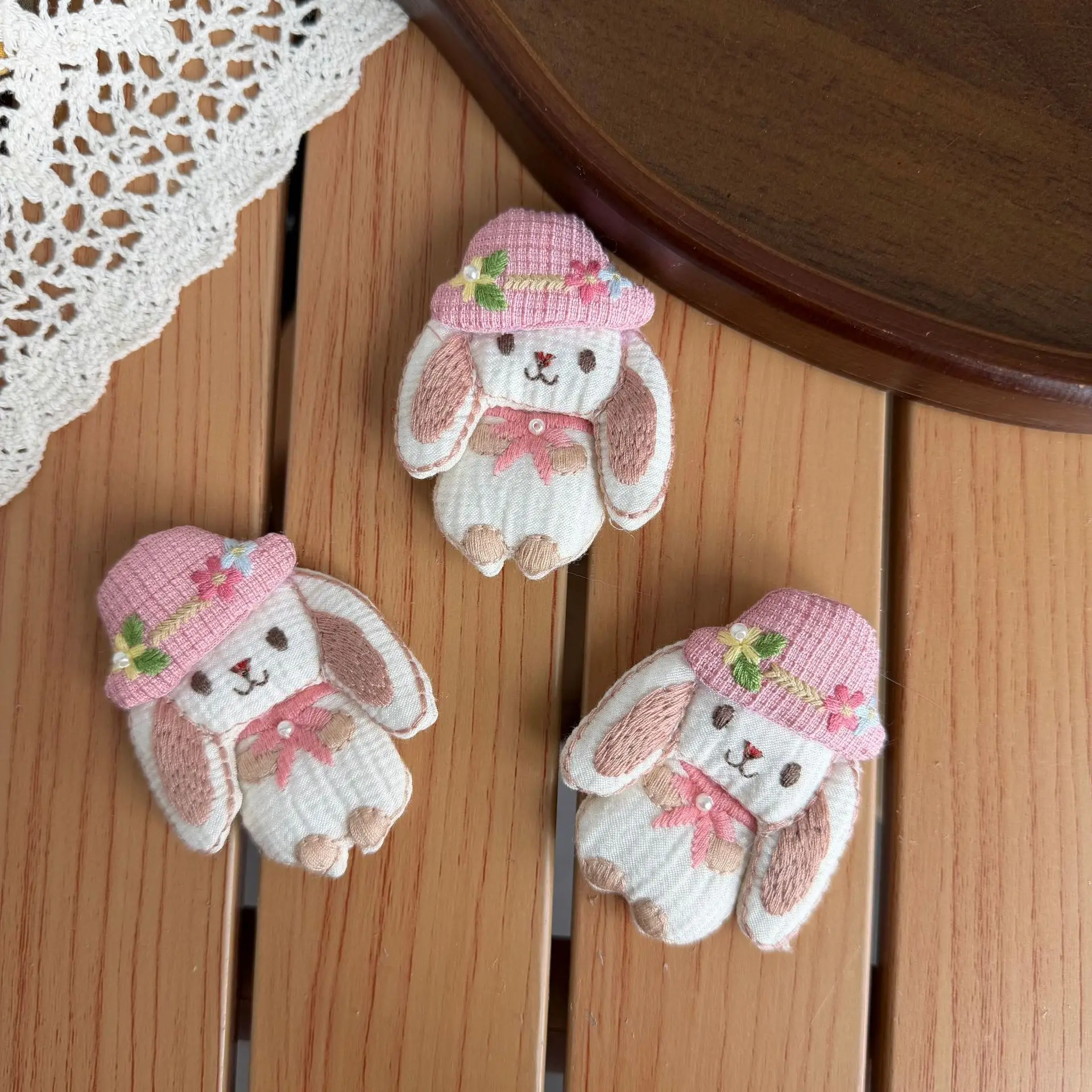 Premium Stuffed Fabric Rabbit Hair Barrette DIY Keychain Bag Charm 3D Cartoon Plush Toy for Shoes Hat Embellishment