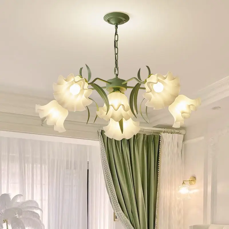 French Pastoral Retro Acrylic Flower Pendant Lights Atmosphere LED Lamps Restaurant Living Room Bedroom Study Ceiling Chandelier