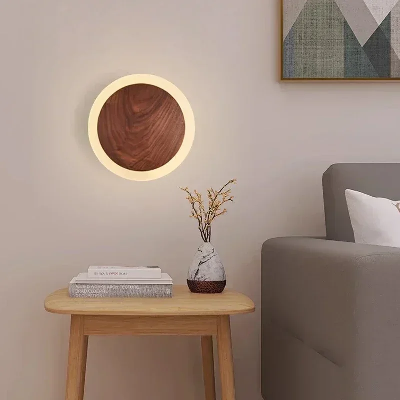 Nordic Walnut LED Wall Light, Modernas luminárias interiores, Quarto, Sala de estar, Hotel, Corredor, Brilho, Decoração de casa