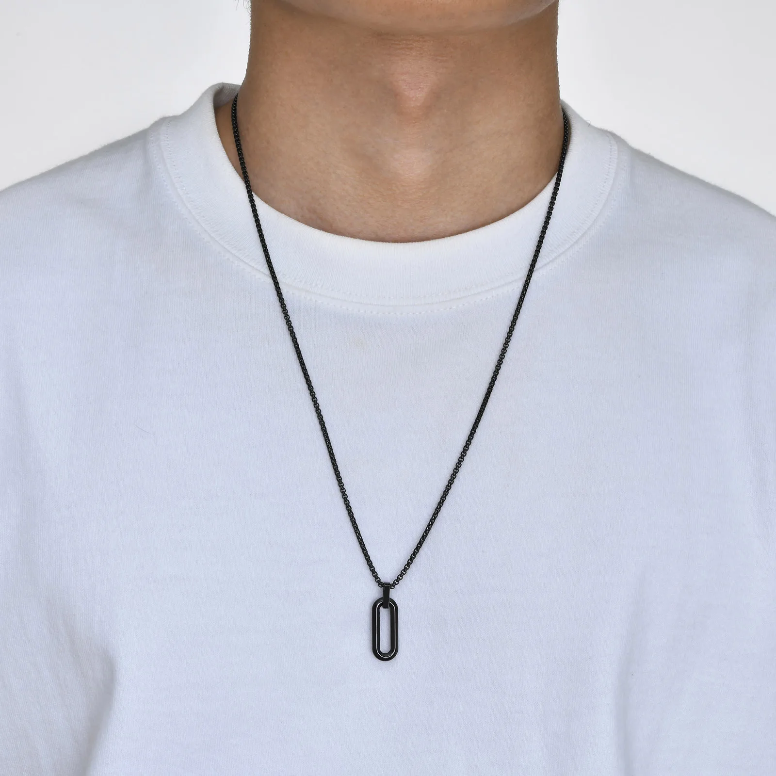 Men Geometric Necklaces, Waterproof Stainless Steel Hollow Pin Shaped Pendant with Box Chain Collar, Gifts for Him Jewelry
