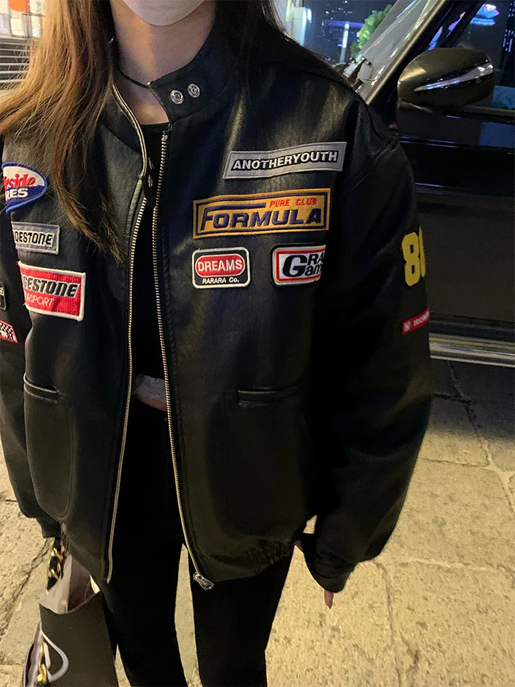 Bla PU Leather Biker Jaet Women's Design Sensation Small Cotton Winter Coat ort Size Ladies Faion Outerwear