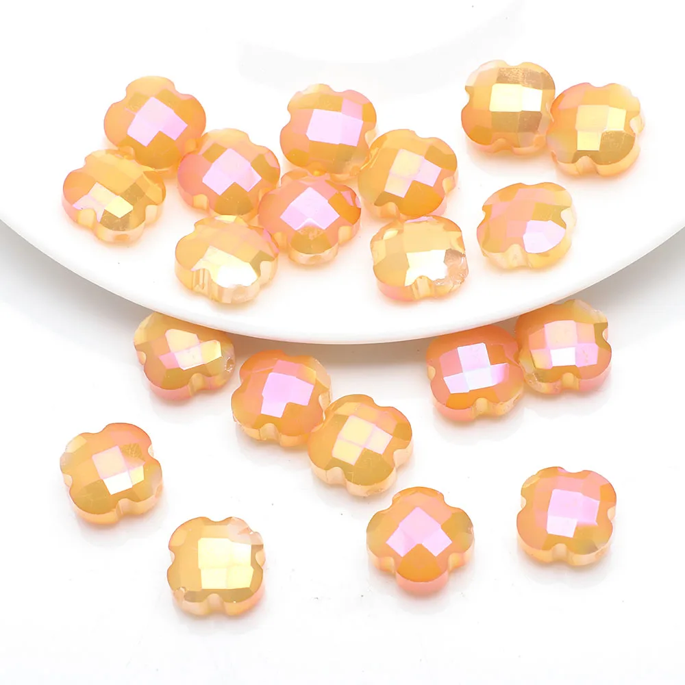 30Pcs Clover Shape Glass Four-leaf Petal Bead Red 12mm Crystal Charm Cross Pendant For Diy Making Jewelry Needlework Accessories