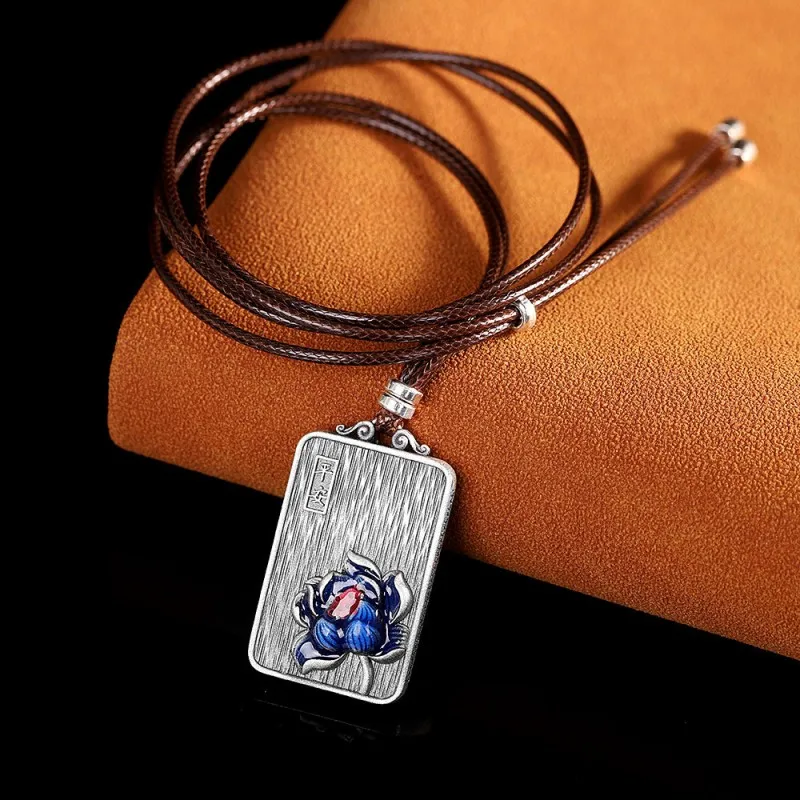 BOCAI S999 Pure Silver Retro Fashion Burned Blue Ailian Said No Event Card Pendant