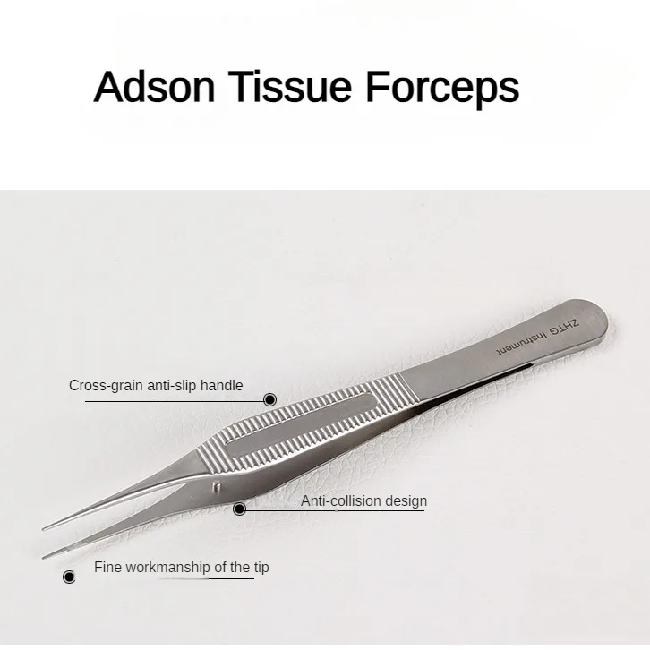 Adson Tissue Forceps sem Dentes, Instrumentos Cirúrgicos, Pinças de Sutura, 12,5 cm