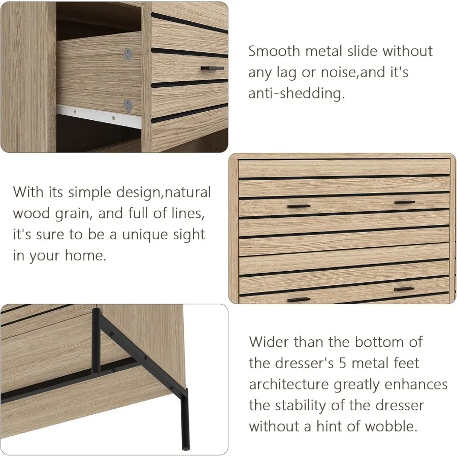 خزانة مزدوجة مكونة من 6 أدراج لغرفة النوم، خزانة خشبية مع حامل معدني قوي، خزانة ذات أدراج حديثة لمدخل غرفة المعيشة #4