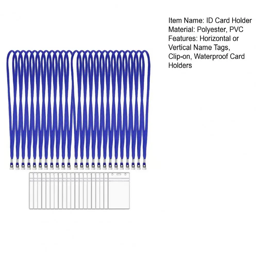 20개 45cm 신분증 홀더 끈 포함 투명 이름표 배지 홀더 및 클립이 있는 목걸이 끈 사무실 학교 행사용