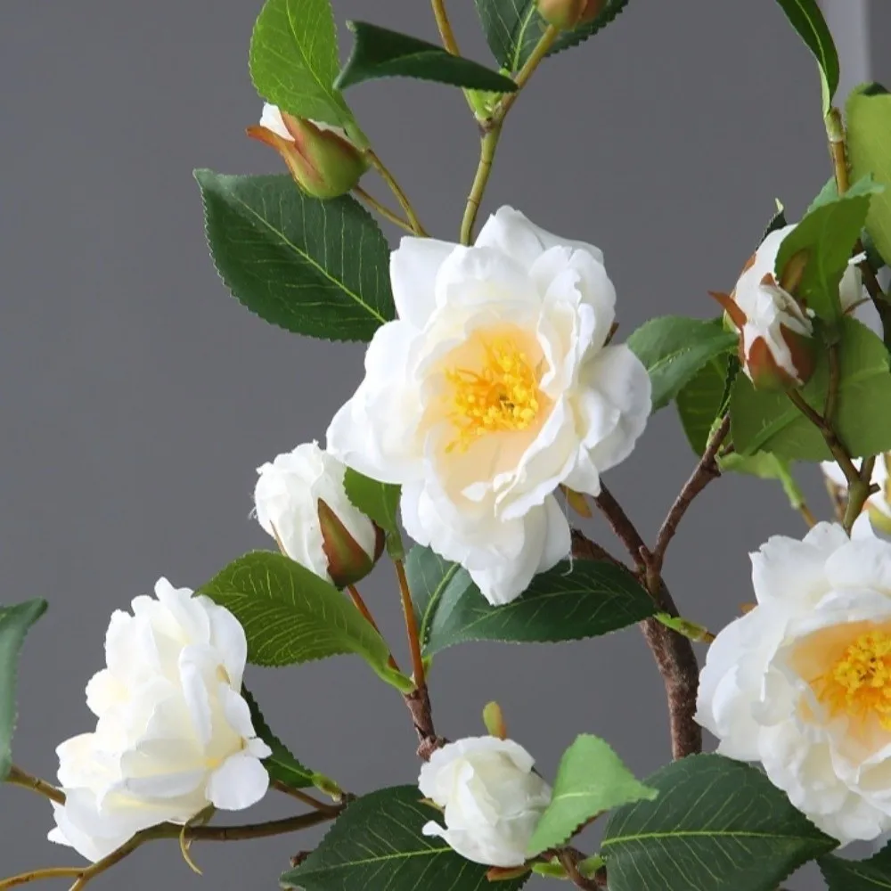 52cm Artificial Flower Branch Real Touch Plastic Silk Camellia Flower Chinese Style Handmade Fake Flowers Outdoor Garden Decor